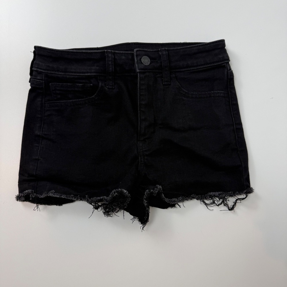 American Eagle High Rise Shortie Black Denim Shorts Next Level Stretch Size 2